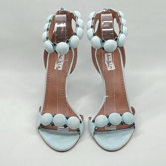 Alaia Bombe 90 Ankle-Strap Studded Suede Leather Sandals size 38 - Picture 5 of 15